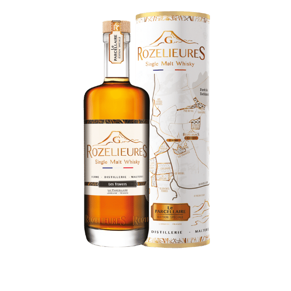 Rozelieures Single Malt Whisky bottle and box, Le Parcellaire Les Travers edition from France