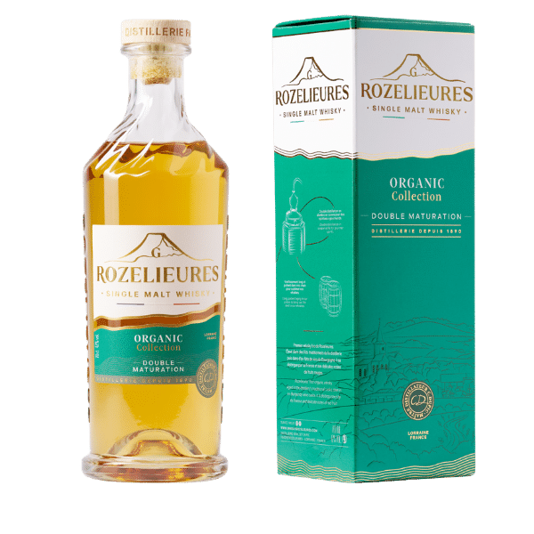 Bottle and box of Rozelieures Organic Collection whisky – Double Maturation single malt from Lorraine, France