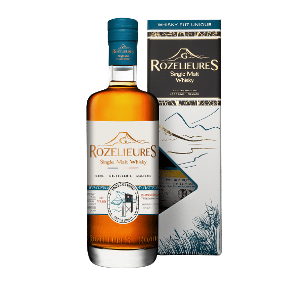 Rozelieures Single Malt Whisky bottle and box, Single Cask edition from Lorraine